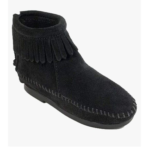 Minnetonka Back Zip Hardsole Boot Womens Size 7‎ Black - Picture 1 of 8